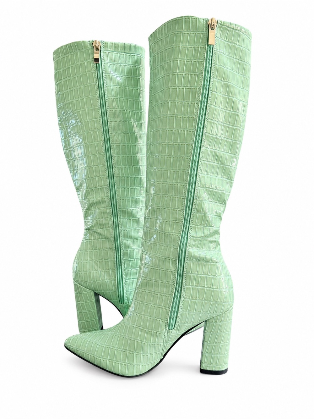 Mint Green Croc Embossed Knee High Boots Block Heel EU 37 US 6.5-7 - Picture 8 of 12